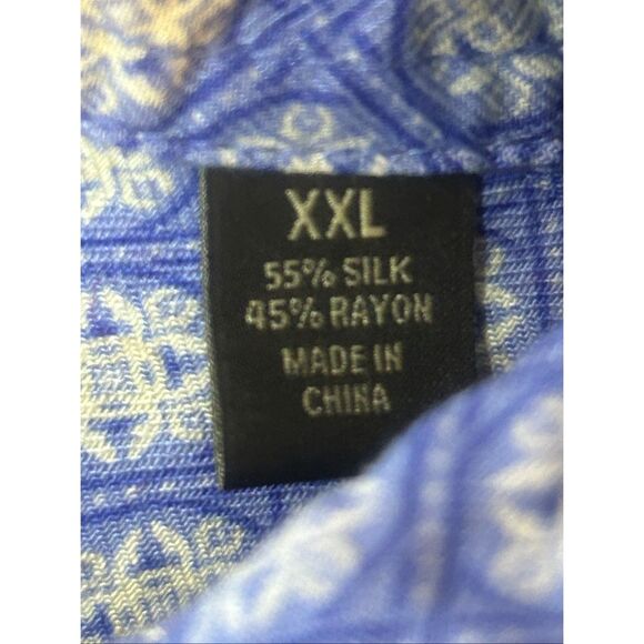 Tasso Elba Blue Silk Blend Geometric Short Sleeve Button Up Shirt Size XXL (5784 - Picture 4 of 5